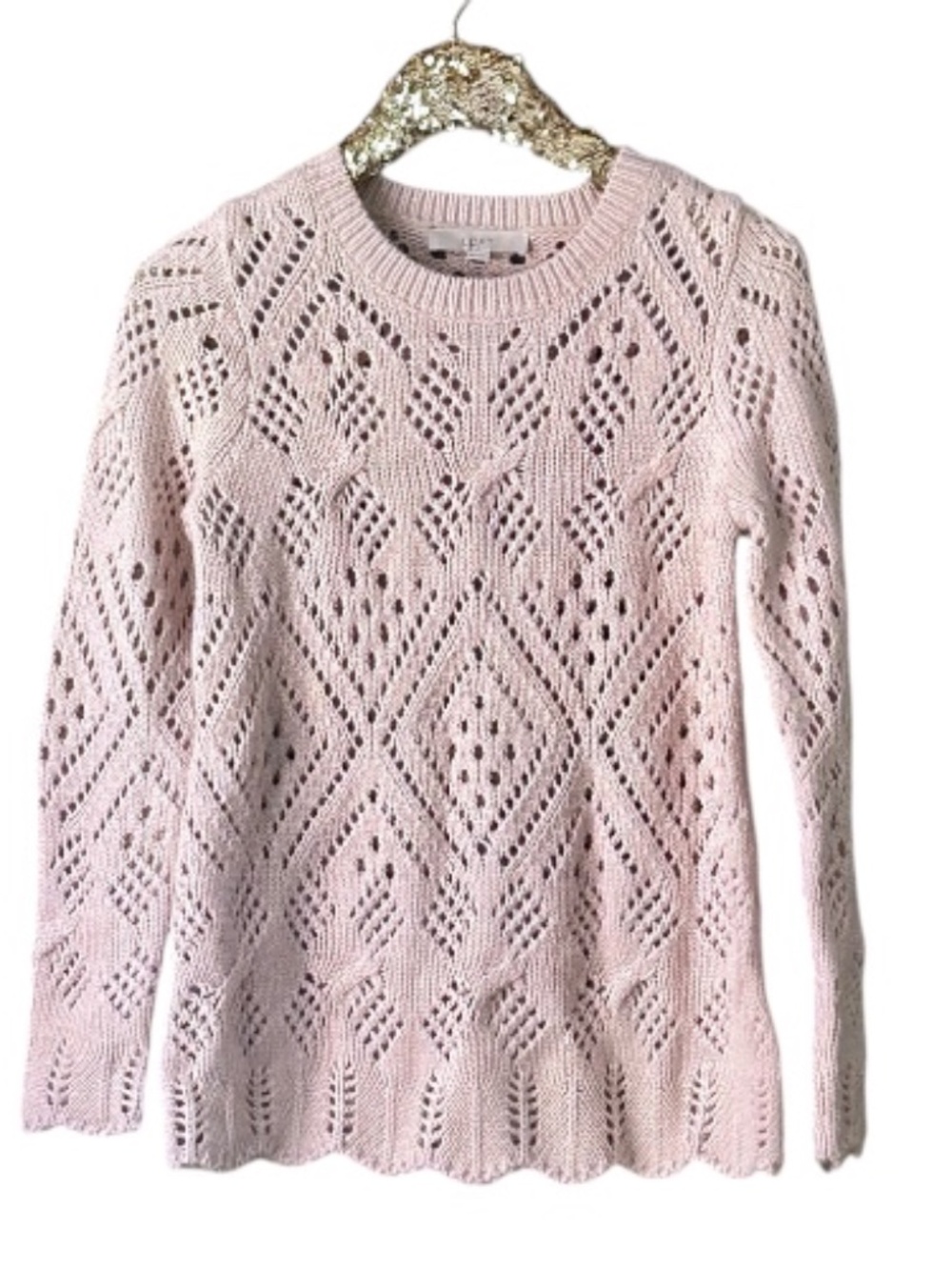 Loft Pink Crochet Sweater Light Pink Small